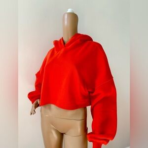 Savage x Fenty Essential Cropped Hoodie Fleece Sz M Fiesta Red Oversized Womens